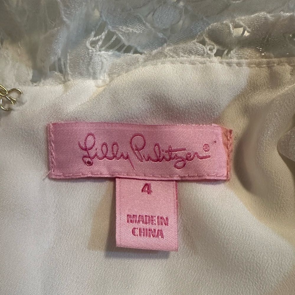 Lilly Pulitzer Pearson White Oyster Shell Lace Handkerchief Popover Dress Size 4 - Picture 6 of 6